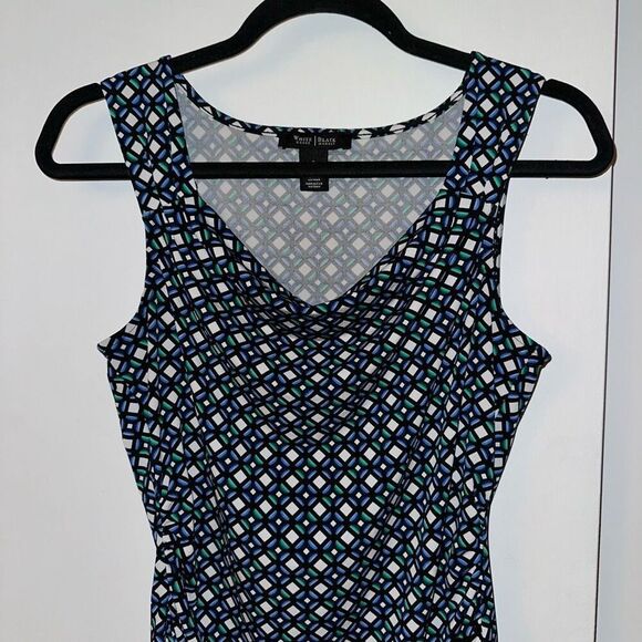 WHBM Women’s Tank Top Blouse Black Green Blue White Pattern Small EUC - Picture 3 of 9